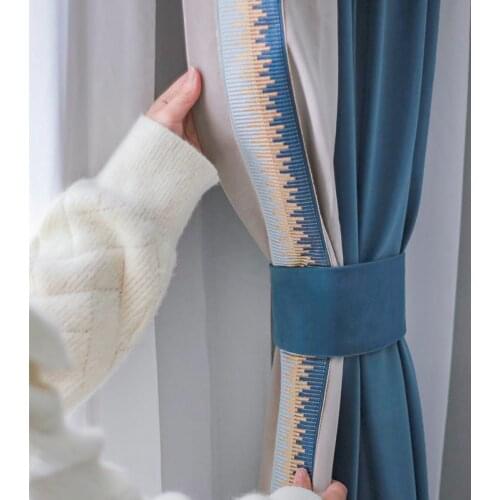 Custom curtain Nordic Simplicity modern blue velvet lace Splicing shading bedroom livingroom window thick blackout curtain M1014