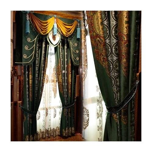 Curtain customization living room bedroom balcony curtain gauze curtain green European neoclassical villa high curtain