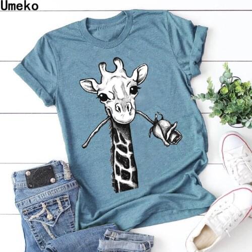 S-5XL Plus Size Giraffe Print T Shirt for Women O-Neck Short Sleeve Tees Tops Summer Fashion 2020 Casual Multiple Colour Tshirt