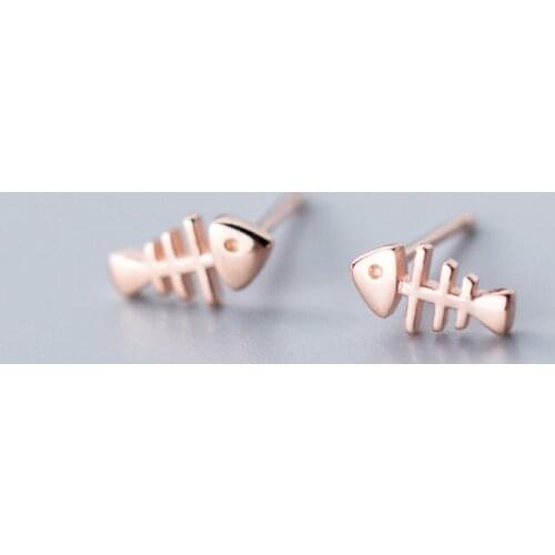 MloveAcc 925 Sterling Silver Fish Bone Stud Earrings for Women Girls Jewelry Fashion New Style