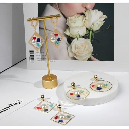 Hot Star Heart Imitation Pearls Shell Drop Earrings For Women Geometric Round Transparent Statement Earring Wedding Jewelry