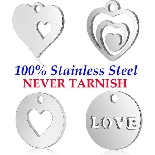 10 Pieces Love Heart Charm Wholesale 100% Stainless Steel High Polished DIY Jewelry Charms Never Tarnish AAAAA Quality Pendants