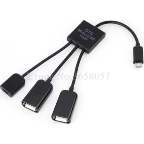 200pcs/lot* 3 in 1 micro usb OTG Hub Cable Connector Spliter 3 Port USB Power Charging Charger adapter For Tab pad mp3