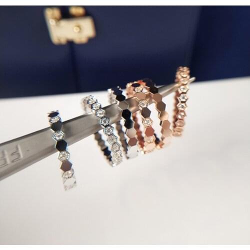 2021 Copper Honeycomb hexagon Zircon Ring for Women luxury Wedding Engagement Ring Party Gift Wholesale