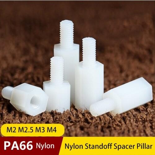 50pcs M2/M2.5/M3/M4*L+6mm Thread White Spacing Screw Plastic For PCB Motherboard Fixed Nylon Standoff Spacer Pillar