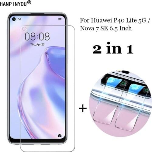 2-in-1 For Huawei P40 Lite 5G / Nova 7 SE 6.5" Soft Fiber Camera Lens Protection Film + Front Tempered Glass Screen Protector