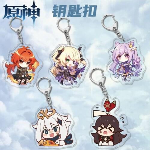 Q Edition Acrylic Keychain Game Genshin Impact Peripheral Bag Pendant Anime Cosplay Accessories ZhongLi KeQing Diluc Venti