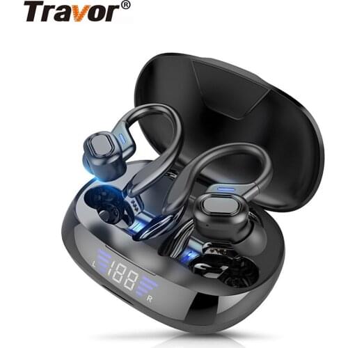 Bluetooth 5.0 Headset Wireless Ear Hook Earphones HiFi Stereo Surround Sound Touch Control Headphones with Charging Box