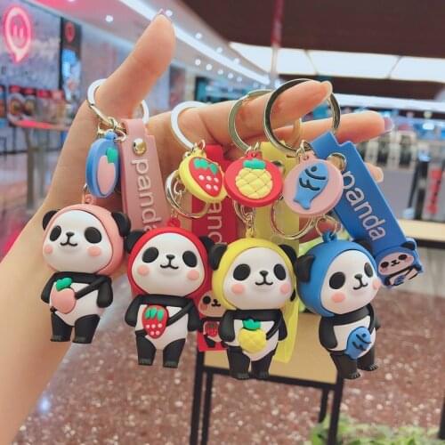 Cute Panda Doll Keychain Fruit Car Key Chain Bag Buckle Multi-color Kids Schoolbag Key Ring Key Popular Decoration
