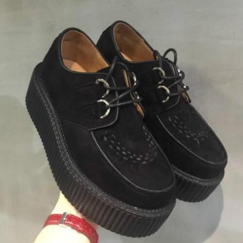 Black Harajuku Shoes Classic Lace UP High Platform Creepers Fashion Harajuku Punk Shoes Womens Casual Platform Shoes R2-02