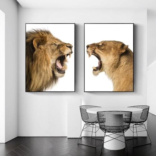 African Lion And Lioness Anger Roar Face Art Canvas Print Painting Wild Animals Wall Picture Living Room Home Decoration Poster
