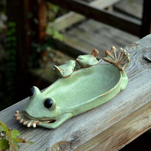 Ceramic Bird Feeder Tray Garden Style Frog Meat Flowerpot Ceramic Crafts For Bird Feeder Office Fruit Tray Home Decoration