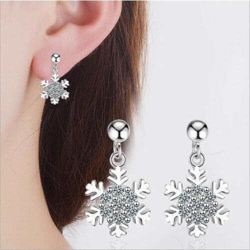 KOFSAC New Fashion 925 Sterling Silver Stud Earring Charming Zircon Snowflake Earrings For Women Girl Christmas Jewelry Gifts