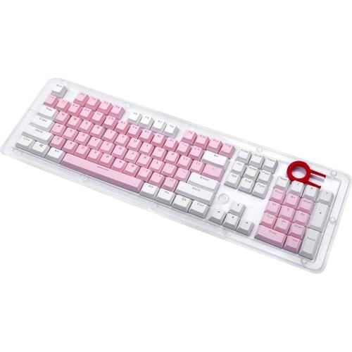 PBT Keycaps for Mechanical Keyboard Contrast Color Pink White Combo Double-Shot Injection US Standard 104 Keys with Key Puller
