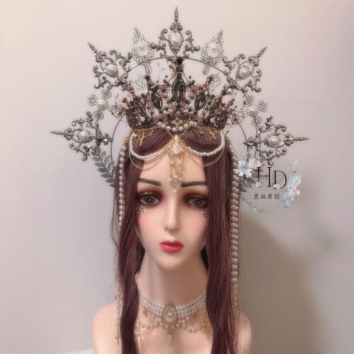 Queen Pope Halo Virgin Gorgeous Chain Hair crown Hair Accessories Cosplay Girl Dark Halloween Headdress Lolita Aperture Princess