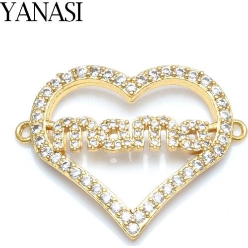 Colorful Zircon Heart mama Connector Charms DIY hANDMADE Jewelry Bracelet Necklace Handmade Mothers Day Gift