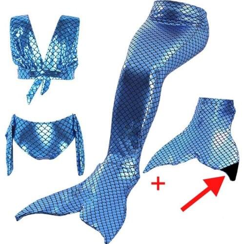 4 Pieces set Girls Swimming Mermaid Tail Costume Kids Fancy Bikini Set with Black Monofin Swimmable zeemeerminstaart Met Flipper