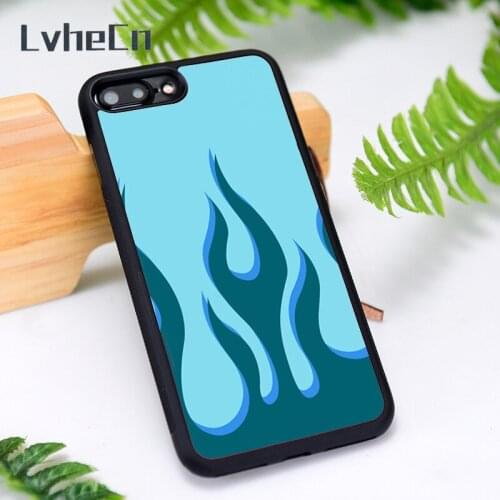 LvheCn Silicone Rubber Phone Case Cover for iPhone 6 6S 7 8 Plus X XS XR 11 12 Mini Pro Max BABY BLUE FLAME