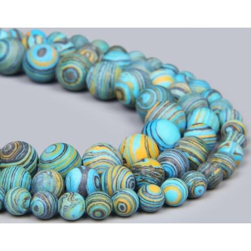 Frosted Blue Lace Malachite Round Loose Stone Beads 15" Strand 4 6 8 10 12 MM For Jewelry Making Bracelet Necklace Earring Bulk