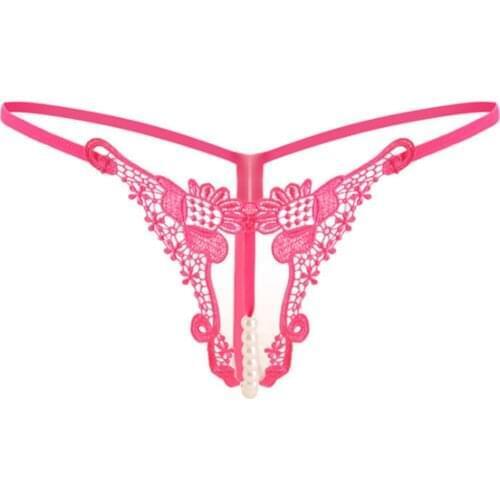 Sissy Men Pearls Massage Thongs Flower Embroidered Crotchless G-string Sexy Lingerie Underpants Low Waist T-back Gay Underwear