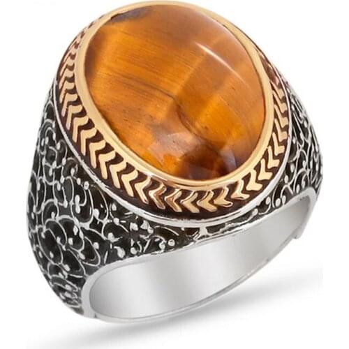 Real Pure Silver Sterling Ring 925 For Men For Women Tiger Eye Gemstone Gift For Him Handmade Mens Ring - Turkish Jewelry