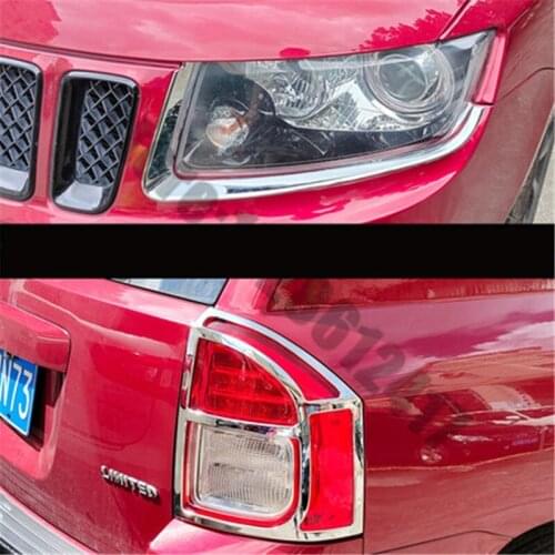 For 2011-2016 Jeep Compass ABS Chrome Front+Rear headlight Lamp Cover Fog light Lamp Cover Trim Car Styling