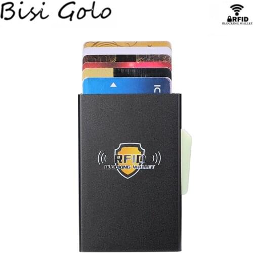 Bisi Goro New Aluminum Card Holder Back Pocket Smart Wallet RFID Blocking Slim Metal Wallet Automatic Credit Card Coin Purse
