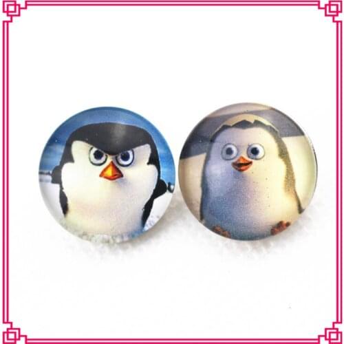 New arrive 20pcs/lot 18mm glass mix 2 designs cute penguin snap buttons for snap bracelet jewelry