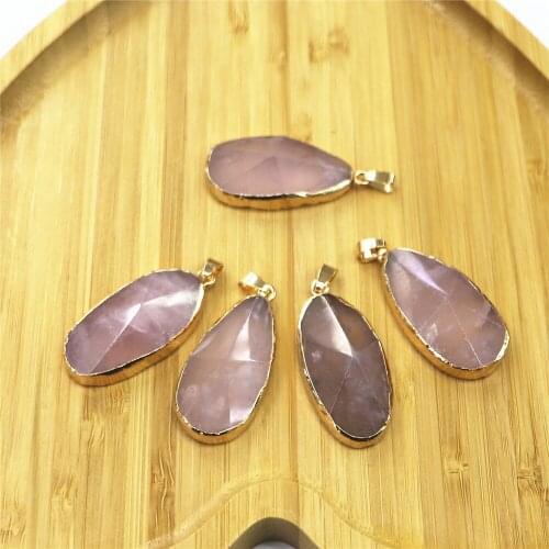 New Simple Pink Crystal Red Crystal Natural Necklace Pendant Fashion Jewelry Drop-shaped Gold-plated Designer Charms