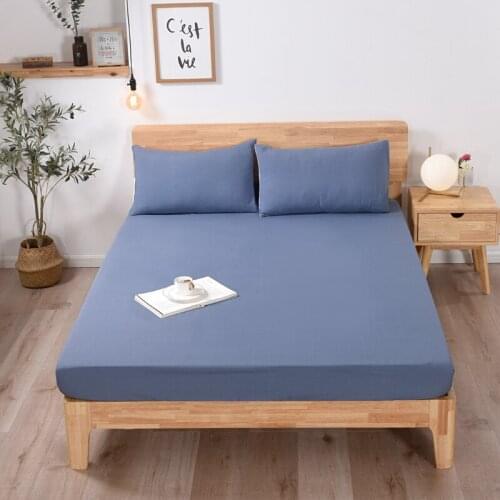 [New product] 1pcs 100%Cotton Printed Fitted Sheet Pure Color Mattress Cover Four Corners With Elastic Band Bed Sheet
