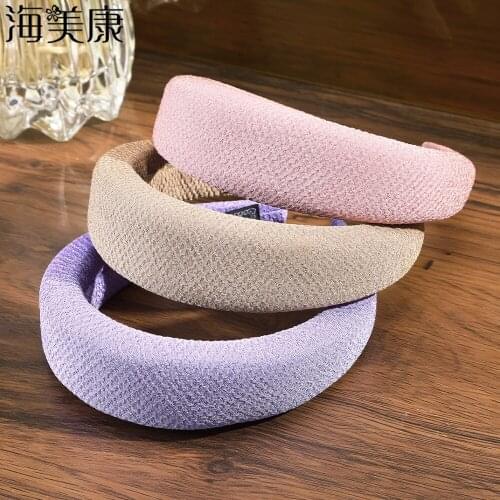 Haimeikang Female Padded Headband For Women Thick Hair Hoop Solid Color Broad Edge Hairband Cotton Bezel Hair Accessories New