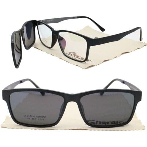 New arrival 515 ULTEM square shape prescription glasses with detachable clip on polarized sunglasses lenses handy 2 in 1 eyewear