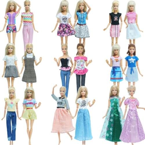 2 Sets Fashion Girls Outfit Casual Daily Wear Blouse Shirt Pants Skirt Dress Doll Accessories Clothes for Barbie Doll Kids Toys