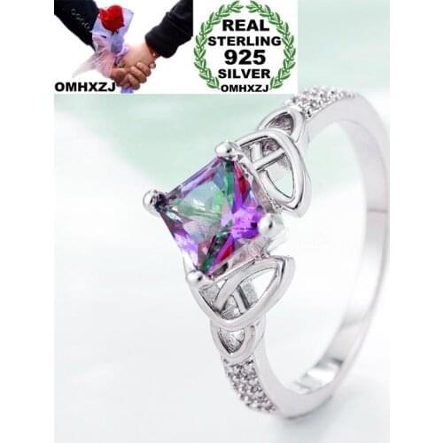 OMHXZJ Wholesale Personality Fashion OL Woman Girl Party Wedding Gift Colorful Topaz AAA Zircon 925 Sterling Silver Ring RN128