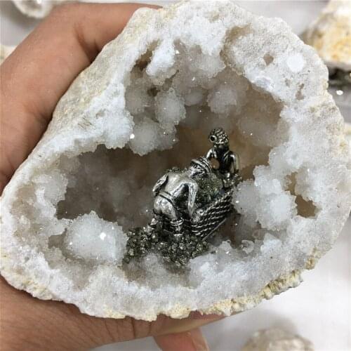Natural White Crystal Hole Clusters Miners Pyrite Of Rough Rock Geode Stone Mineral Samples Healing