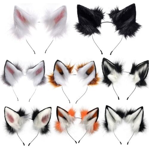 Handmade Adjustable Furry Wolf Ears Headband Simulation Fluffy Plush Animal Hair Hoop Kawaii Anime Cosplay Headpiece