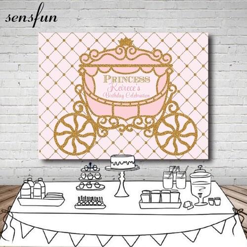 Sensfun Pink Princess Backdrop For Kids Birthday Party Modern Gold Glitter Carriage Children Backgrounds For Photo Studio