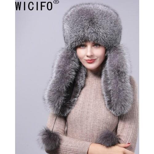 2019 Hot Sale 100% Real Silver Fox Fur Hat Women Real All Fur Cap Fox Fur Knitted Hats Female Thick Warm Headwear Hats