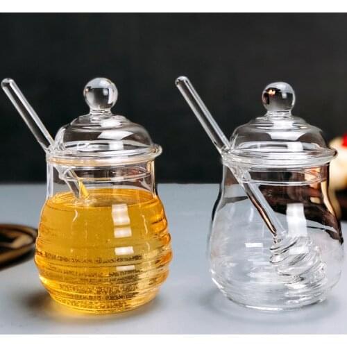 300ml Glass Honey Jarwith Stirring Rod Durable Transparent Bee Safe Glass Honey Honey Storage Pot