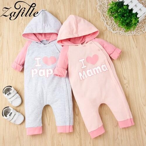 ZAFILLE Baby Girl Romper 2021 Hooded Letter Print Jumpsuit For Babies "I Love Papa Mama" Baby Girl Overalls For Newborn Costume