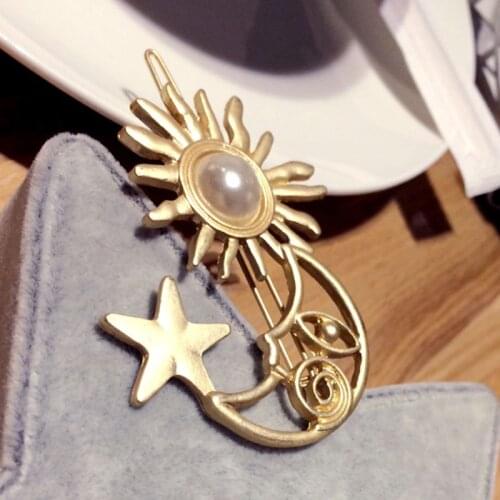 Cute Cartoon Sun Moon Star Bobby Pins Women Girls Polished Smooth Metallic Hair Clip Imitation Pearl Ethnic Side Bangs Hairpins