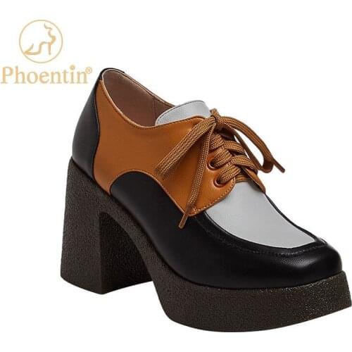 Phoentin Thick platform new 2021 brand microfiber leather shoes women high heels pumps girls fashion square toe shoes FT1337