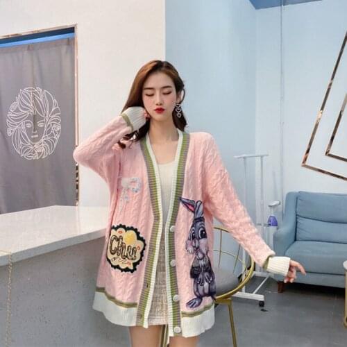 Autumn And Winter New Style Plus Size Womens Knitted Cardigan Ladies Outerwear Jacket Cartoon Single-breasted Fashion Coats