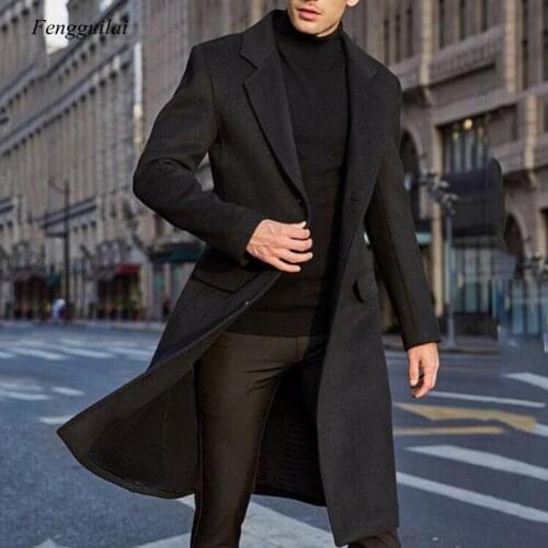 Winter Men Coats Woolen Solid Long Sleeve Jackets Fleece Men Overcoats Streetwear Fashion Long Trench Outerwear 2020 5Xl