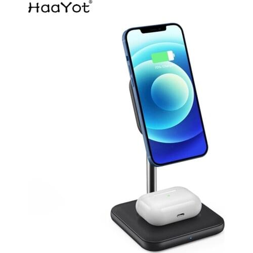 2 in 1 Magnetic Wireless Charger Stand For iPhone 12 Mini Pro Max Fast Charging Station Dock Mobile Phone Chargers