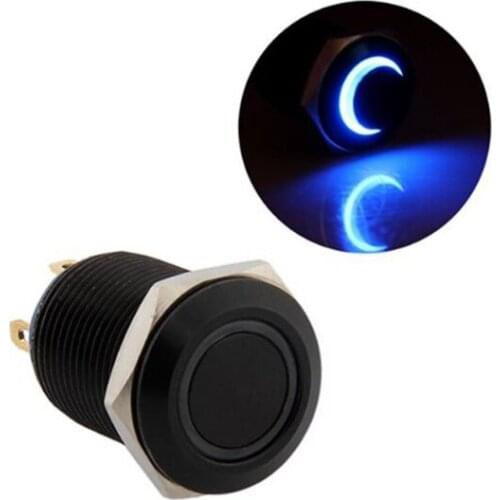 3V Pushbutton Switch Bell Push Bell Blue LED 12 mm Black Dropshipping