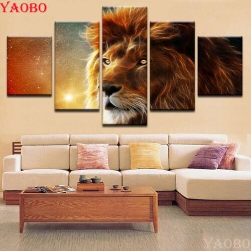 5 pcs/set Full square round DIY diamond painting Mystic Lion animal Cross Stitch diamond embroidery Rhinestone pictures mosaic
