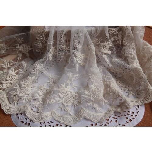 Handmade DIY clothing accessories exquisite lace beige retro rose mesh embroidery lace width 20cm
