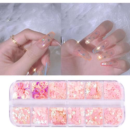 Spangles Nail Sequins Aurora AB Mermaid Nail Flakes Stunning Pailliette Heart Snow Mouth Butterfly Sticker Decoration Tips 12box