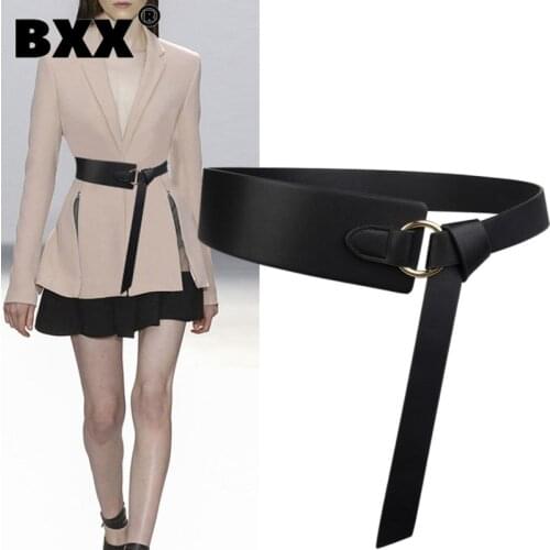 [BXX] Wide Knotted Belt Female 2021 Brand Designer Windbreaker Belts PU Leather Waistbands Simple Wild Belt Waist Tide HK061